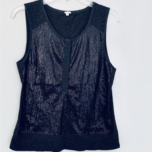 J. Crew Sequined Embellished Charcoal Sleeveless Henley Tank Top Blouse … - Picture 4 of 15
